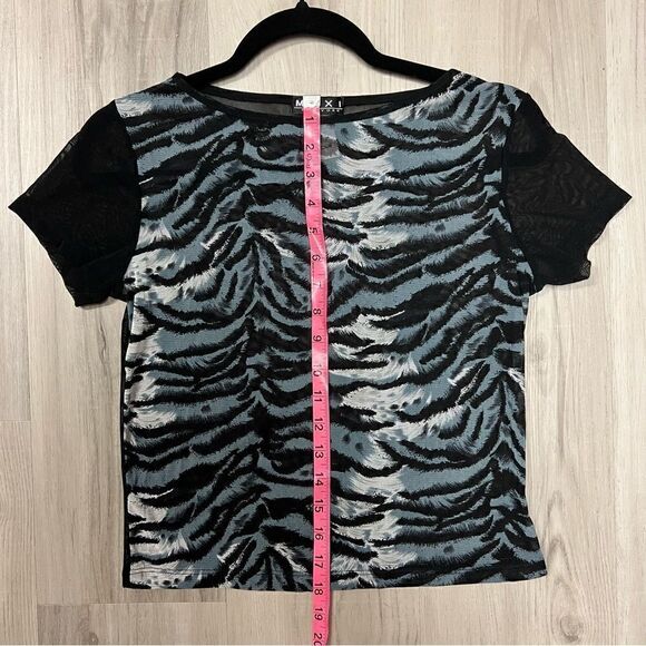 Maxi New York sheer mesh black blue tiger print top sz M NWOT vintage deadstock - Picture 4 of 10